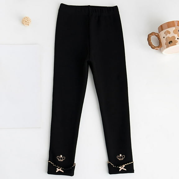 Spazoro Kids Girls Sweatpants, Casual Cotton Warm Fall Winter Solid Color Leggings for Toddler Girls Black Size 3 T