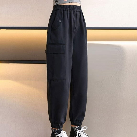 Spazoro Kids Girls Sweatpants, Casual Warm Solid Color Fall Winter Cotton Pants for Toddler Girls Black Size 9 T