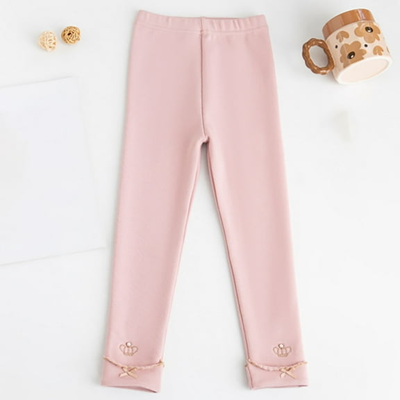 Spazoro Kids Girls Sweatpants, Cotton Casual Solid Color Warm Fall Winter Leggings for Toddler Girls Pink Size 3 T