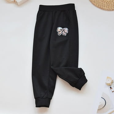 Spazoro Kids Girls Sweatpants, Cotton Fall Winter Casual Solid Color Warm Pants for Toddler Girls Black Size 1 T