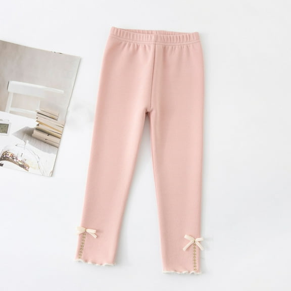 Spazoro Kids Girls Sweatpants, Cotton Solid Color Casual Warm Fall Winter Leggings for Toddler Girls Pink Size 6 T