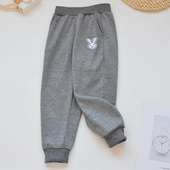 Spazoro Kids Girls Sweatpants, Cotton Warm Printed Casual Fall Winter Pants for Toddler Girls Gray Size 4 T