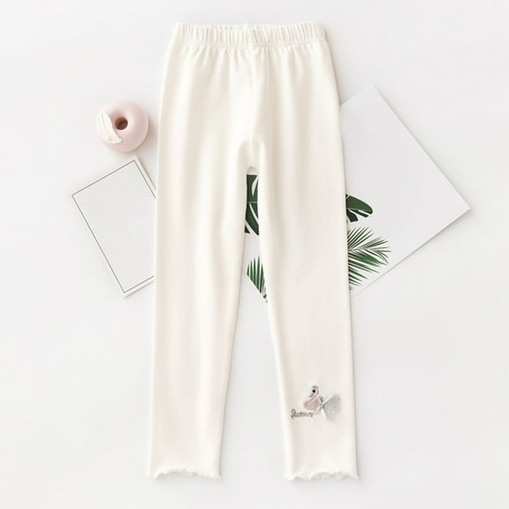 Spazoro Kids Girls Sweatpants, Fall Winter Casual Solid Color Warm Cotton Leggings for Toddler Girls White Size 3 T