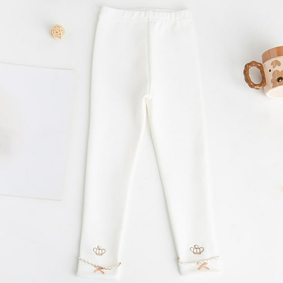 Spazoro Kids Girls Sweatpants, Fall Winter Cotton Casual Warm Solid Color Leggings for Toddler Girls White Size 3 T