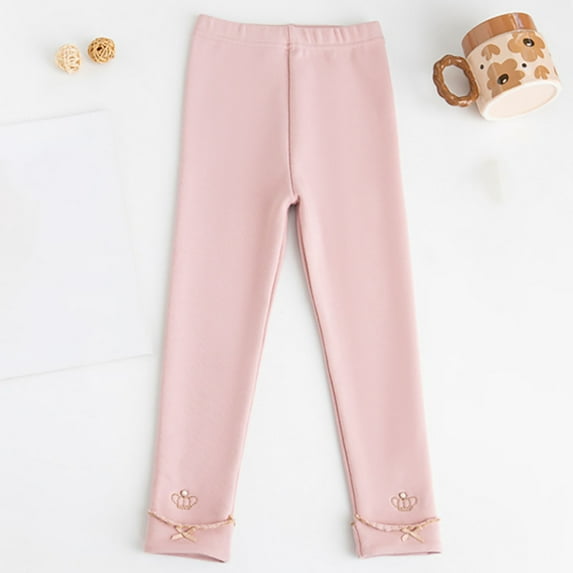 Spazoro Kids Girls Sweatpants, Fall Winter Cotton Warm Solid Color Casual Leggings for Toddler Girls Pink Size 10 T
