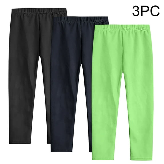 Spazoro Kids Girls Sweatpants, Fall Winter Solid Color Skinny Casual Warm Leggings for Toddler Girls Green Size 3 T