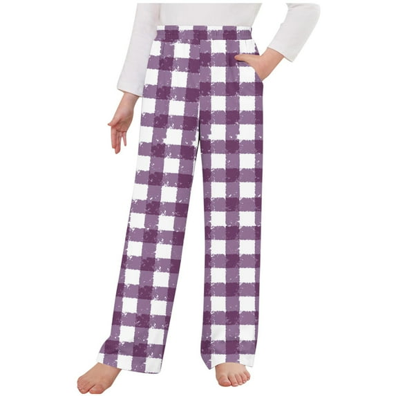 Spazoro Kids Girls Sweatpants, Loose Casual Fall Winter Warm Printed Pants for Toddler Girls Purple Size 12 T