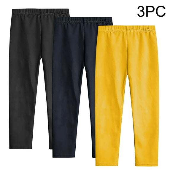 Spazoro Kids Girls Sweatpants, Skinny Fall Winter Solid Color Casual Warm Leggings for Toddler Girls Yellow Size 3 T