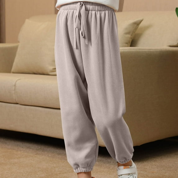 Spazoro Kids Girls Sweatpants, Solid Color Casual Warm Fall Winter Loose Pants for Toddler Girls Khaki Size 7 T