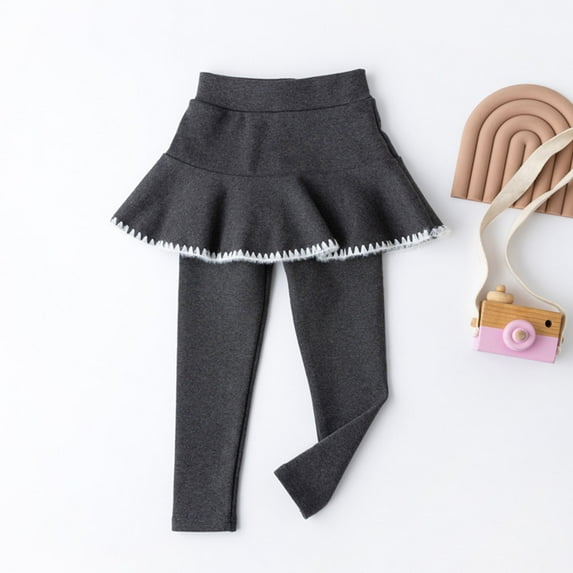 Spazoro Kids Girls Sweatpants, Solid Color Cotton Warm Fall Winter Casual Leggings for Toddler Girls Dark Gray Size 6 T