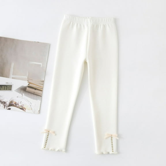 Spazoro Kids Girls Sweatpants, Solid Color Fall Winter Cotton Casual Warm Leggings for Toddler Girls White Size 6 T