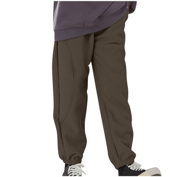Spazoro Kids Girls Sweatpants, Solid Color Loose Fall Winter Warm Casual Pants for Toddler Girls Brown Size 3 T