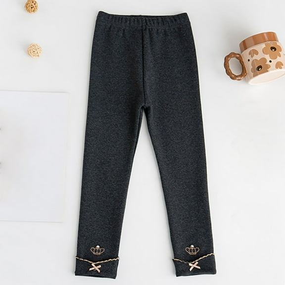 Spazoro Kids Girls Sweatpants, Warm Cotton Fall Winter Casual Solid Color Leggings for Toddler Girls Dark Gray Size 3 T