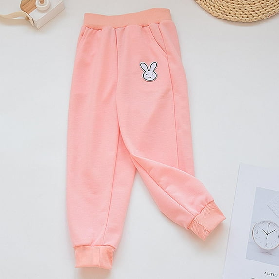 Spazoro Kids Girls Sweatpants, Warm Cotton Fall Winter Printed Casual Pants for Toddler Girls Pink Size 1 T