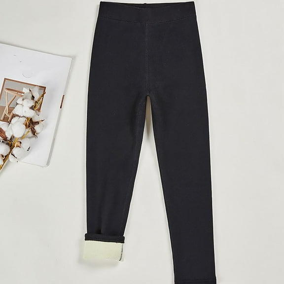 Spazoro Kids Girls Sweatpants, Warm Cotton Solid Color Fall Winter Casual Leggings for Toddler Girls Black Size 5-6T