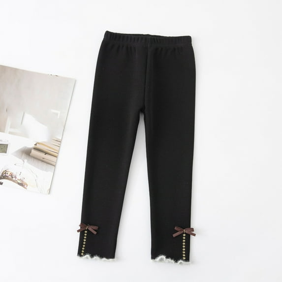 Spazoro Kids Girls Sweatpants, Warm Fall Winter Cotton Solid Color Casual Leggings for Toddler Girls Black Size 6 T