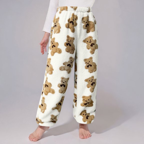 Spazoro Kids Girls Sweatpants, Warm Printed Casual Loose Fall Winter Pants for Toddler Girls White Size 6 T