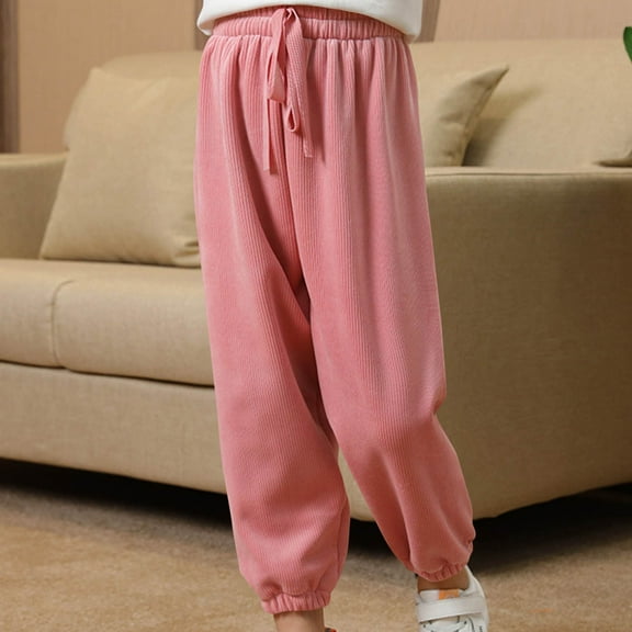 Spazoro Kids Girls Sweatpants, Warm Solid Color Loose Fall Winter Casual Pants for Toddler Girls Pink Size 3 T