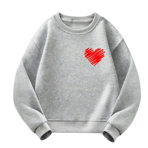 Spazoro Kids Girls Sweatshirts, Crew Neck Long Sleeve Valentine's Day Heart Print Casual Blouses Tops for Child Girls Gray Size 3 T