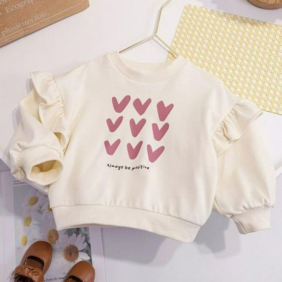 Spazoro Kids Girls Sweatshirts Tee, Comfortable Crew Neck Long Sleeve Cute Print Warm Tops Sweater for Girls Beige Size 4-5T