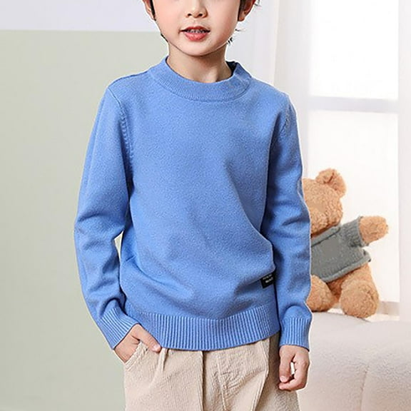 Spazoro Kids Girls Sweatshirts Tee, Crew Neck Comfortable Long Sleeve Solid Color Warm Tops Sweater for Girls Blue Size 4-5T