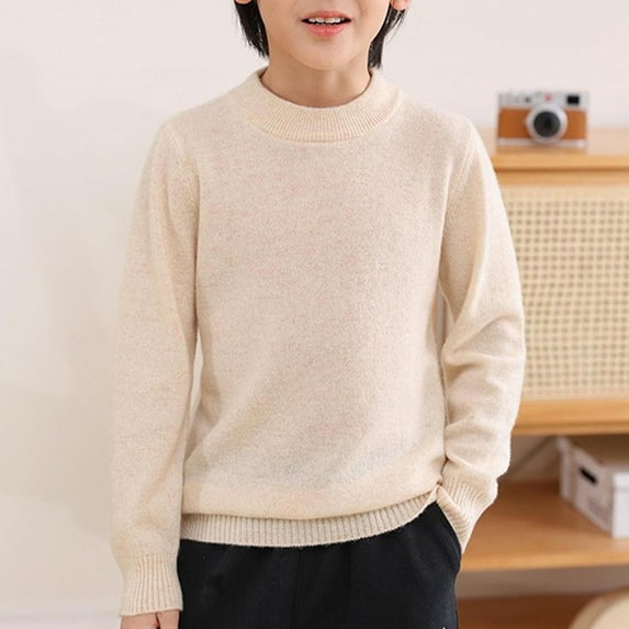 Spazoro Kids Girls Sweatshirts Tee, Solid Color Crew Neck Long Sleeve Comfortable Warm Tops Sweater for Girls Beige Size 11-12T