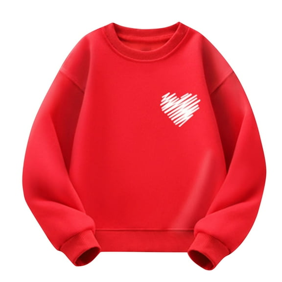 Spazoro Kids Girls Sweatshirts, Valentine's Day Crew Neck Heart Print Long Sleeve Casual Blouses Tops for Child Girls Red Size 3 T