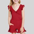 thumbnail image 1 of Spazoro Kids Girls Swimsuits, Fashionable Breathable Quick Drying Jumpsuit with Lace and Pocket Chest Padded Beach Swimming Pool Swimsuit for Chid Girls Red Size 13 years, 1 of 9