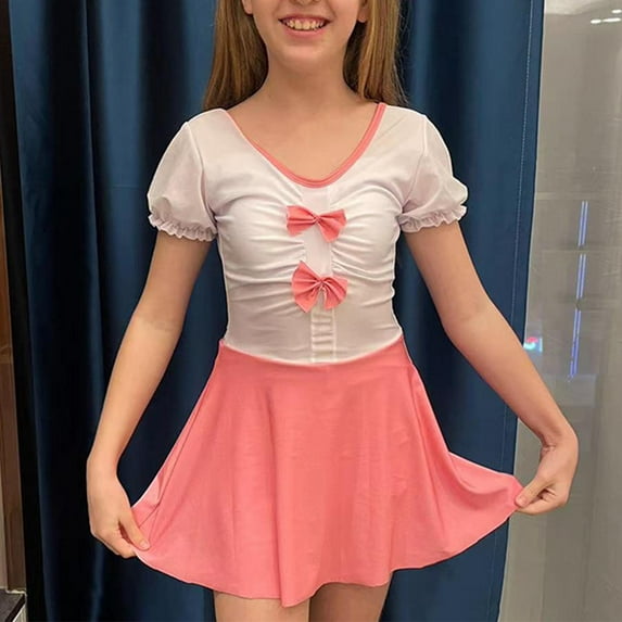 Spazoro Kids Girls Swimsuits, Skirt Style Breathable Quick Drying Fashionable with Bow Tie Beach Swimming Pool Swimsuit for Chid Girls Pink Size 9 T