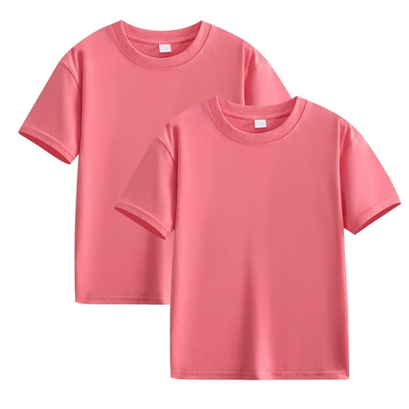 Spazoro Kids Girls T-Shirts Tee, Basic Solid Color Summer 2PC Short Sleeve Casual Tops for Child Girls Pink Size 11 T
