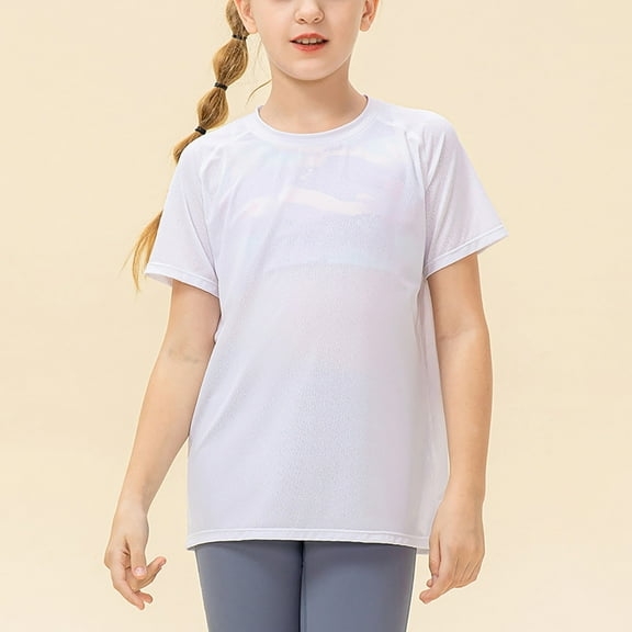 Spazoro Kids Girls T-Shirts Tee, Short Sleeve Crew Neck Basic Summer Solid Color Casual Tops for Child Girls White Size 8 T