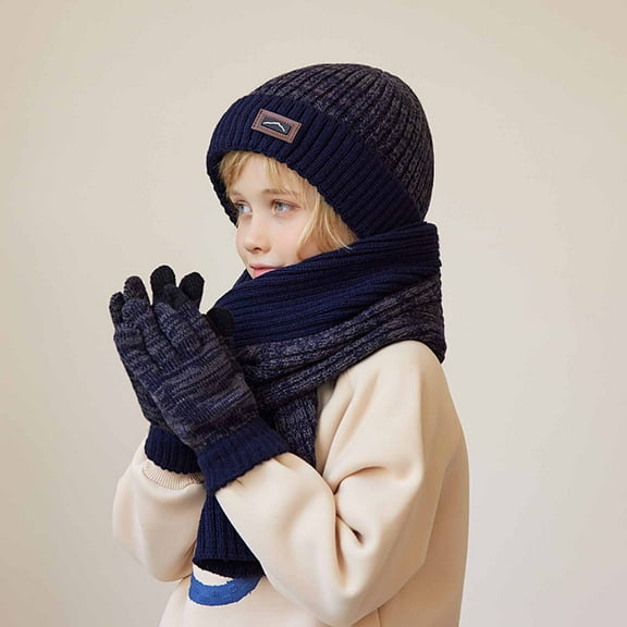 Spazoro Kids Winter Hat Gloves Scarf Set, Warm 3PC Beanie Hat Windproof Gloves Sets for Toddler Child Navy (1-11T)