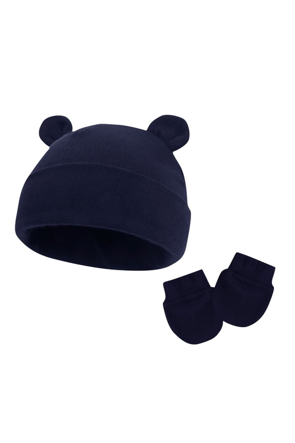 Kids Winter Hat Gloves Set, 2PC Warm Windproof Beanie Hat Cotton Gloves Sets for Toddler Child Navy (1-11T)