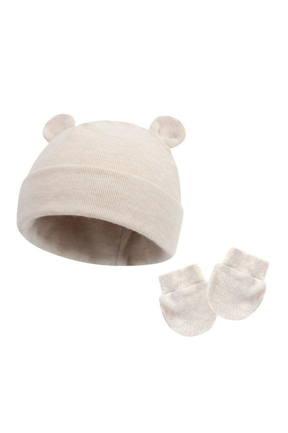 Kids Winter Hat Gloves Set, Cotton 2PC Windproof Warm Beanie Hat Gloves Sets for Toddler Child Beige (1-11T)