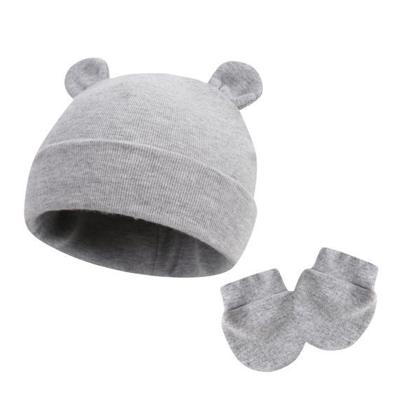 Spazoro Kids Winter Hat Gloves Set, Cotton Warm Windproof 2PC Beanie Hat Gloves Sets for Toddler Child Gray (1-11T)