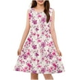 thumbnail image 1 of Spazoro Little & Big Girls A-Line Dress, 2025 New Style Crew Neck Floral Print Sleeveless Summer Dresses for Child Girls Pink Size 4 T, 1 of 7