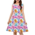 thumbnail image 1 of Spazoro Little & Big Girls A-Line Dress, Crew Neck Floral Print 2025 New Style Sleeveless Summer Dresses for Child Girls Multicolor Size 13 T, 1 of 7
