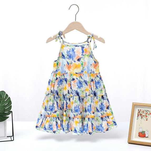 Spazoro Little & Big Girls A-Line Dress, Floral Print 2025 New Style Sleeveless Crew Neck Summer Dresses for Child Girls Multicolor Size 2-3 T
