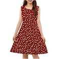 thumbnail image 1 of Spazoro Little & Big Girls A-Line Dress, Sleeveless Floral Print Crew Neck 2025 New Style Summer Dresses for Child Girls Red Size 7 T, 1 of 7