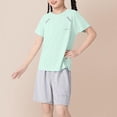 thumbnail image 1 of Spazoro Little & Big Girls Activewear Outfit Sets, Summer 2-Pieces Solid Color Crew Neck Short Sleeve Shirt and Shorts Sets Green Size 3 T, 1 of 3