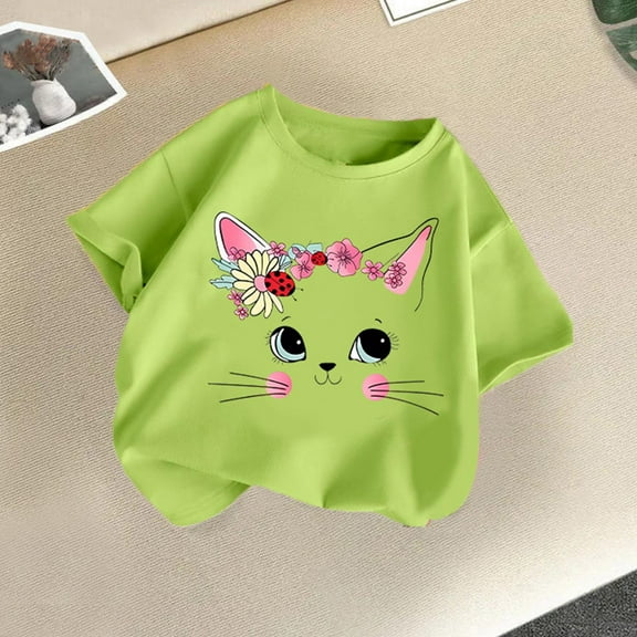 Spazoro Little & Big Girls Boys T-Shirts Tees, Casual Crew Neck Graphic Short Sleeve Breathable Summer Tops for Kids Unisex Mint Green Size 2 T