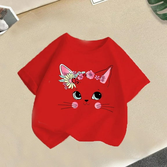 Spazoro Little & Big Girls Boys T-Shirts Tees, Casual Crew Neck Graphic Short Sleeve Breathable Summer Tops for Kids Unisex Red Size 8 T
