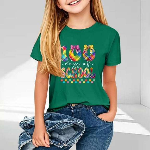 Spazoro Little & Big Girls Boys T-Shirts Tees, Casual Short Sleeve Crew Neck Graphic Breathable Summer Tops for Kids Unisex Army Green Size 2 T