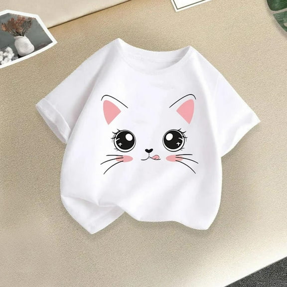 Spazoro Little & Big Girls Boys T-Shirts Tees, Crew Neck Short Sleeve Graphic Casual Breathable Summer Tops for Kids Unisex White Size 9-10T