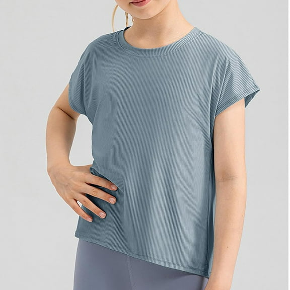 Spazoro Little & Big Girls Boys T-Shirts Tees, Crew Neck Solid Casual Short Sleeve Breathable Summer Tops for Kids Unisex Gray Size 5-6T