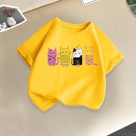 Spazoro Little & Big Girls Boys T-Shirts Tees, Graphic Casual Crew Neck Short Sleeve Breathable Summer Tops for Kids Unisex Yellow Size 10 T
