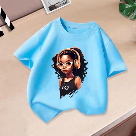 Spazoro Little & Big Girls Boys T-Shirts Tees, Short Sleeve Graphic Casual Crew Neck Breathable Summer Tops for Kids Unisex Blue Size 12 T