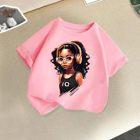 Spazoro Little & Big Girls Boys T-Shirts Tees, Short Sleeve Graphic Casual Crew Neck Breathable Summer Tops for Kids Unisex Pink Size 6 T