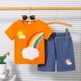 thumbnail image 1 of Spazoro Little & Big Girls Cute Outfit Sets, 2-Pieces Rainbow Cotton Summer Short Sleeve Shirt and Shorts Sets Orange Size 4 T, 1 of 6