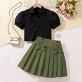 thumbnail image 1 of Spazoro Little & Big Girls Cute Outfit Sets, 2-Pieces Summer Solid Color Crew Neck Short Sleeve Shirt and Skirts Sets Army Green Size 10 T, 1 of 9